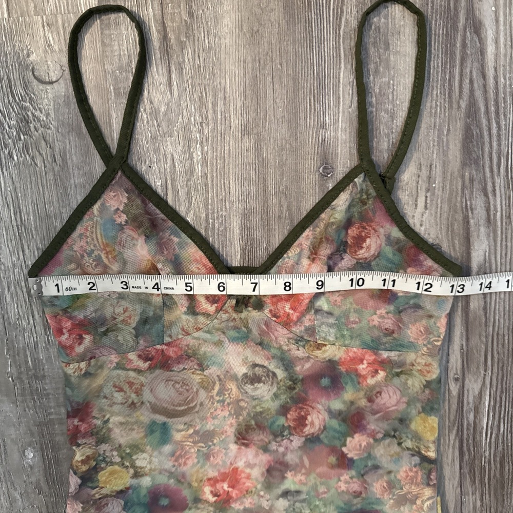 Micro Mesh Babydoll Top Size XS Y2K Fitted Floral Summer Festival Concert - Picture 7 of 9